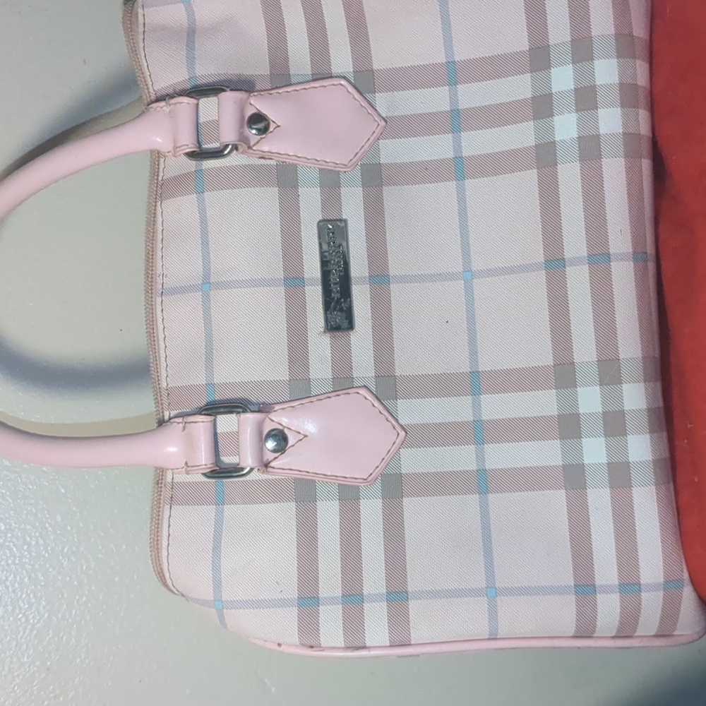 Burberry Pink Plaid and Beige Nova Check Satchel